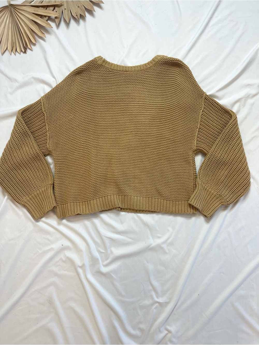Free People Dream Cable Knit Camel Tan Beige Oversized Knit Sweater Size XL - Picture 5 of 7